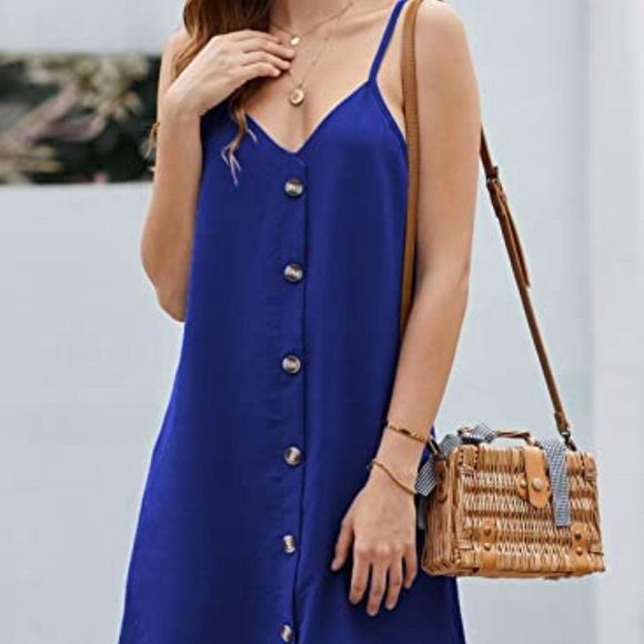 Chase Secret Women’s V Neck Spaghetti Shoulder Strap Sleeveless Mini Dress - Picture 1 of 6